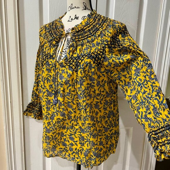 ZARA BLOUSE RUFFLE KEY HOLE NECK PUFF SLEEVES TUCKEBLE SZ S FLORAL BOHO CHIC - Picture 11 of 16